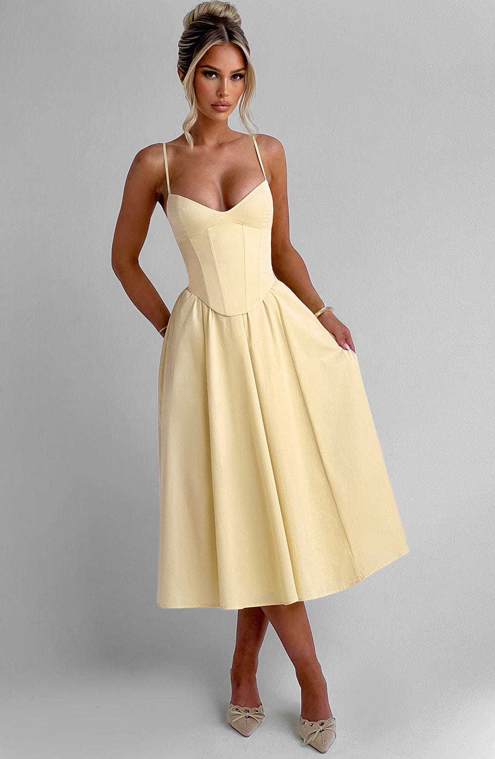Mariella Midi Dress in Lemon