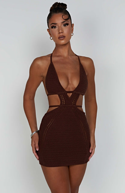Serena Mini Dress in Chocolate
