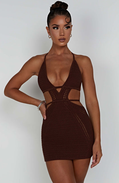 Serena Mini Dress in Chocolate