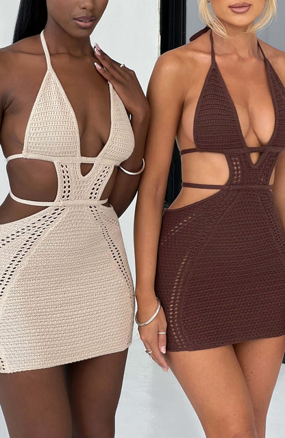 Serena Mini Dress in Chocolate