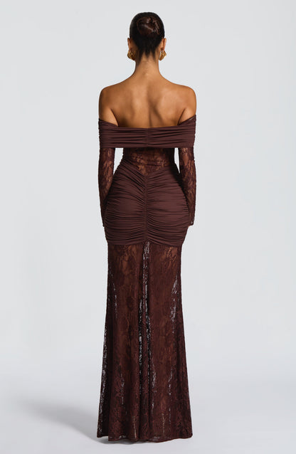 Solene Maxi Dress in Plum Brown