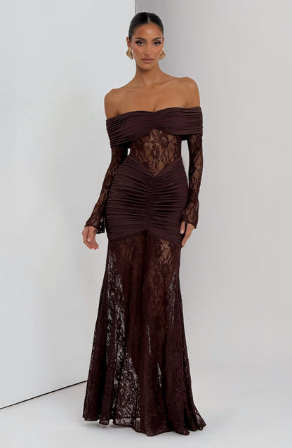 Solene Maxi Dress in Plum Brown