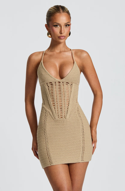 Xandra Mini Dress in Beige