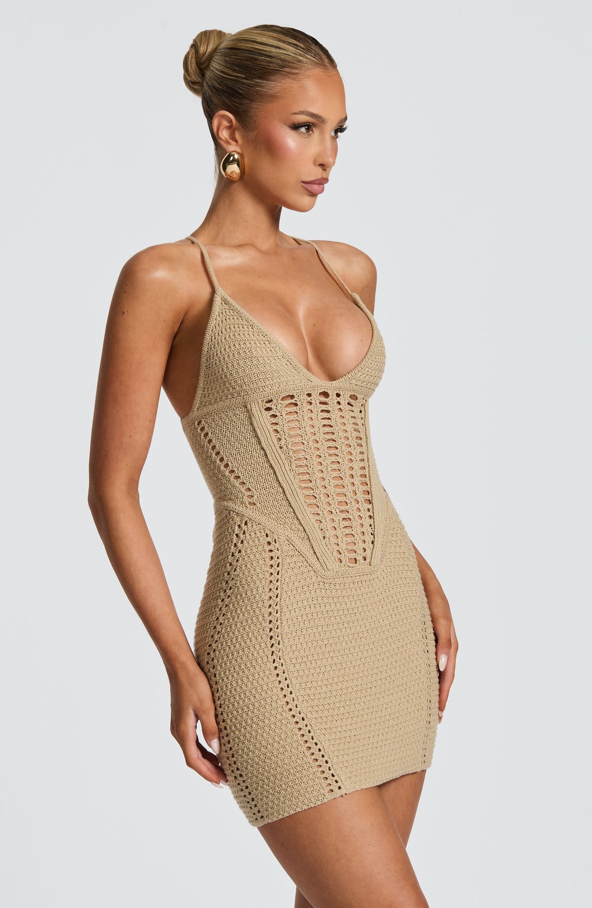 Xandra Mini Dress in Beige