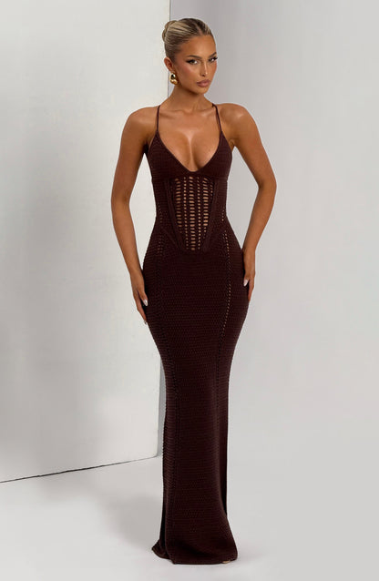 Xanthia Maxi Dress in Plum Brown