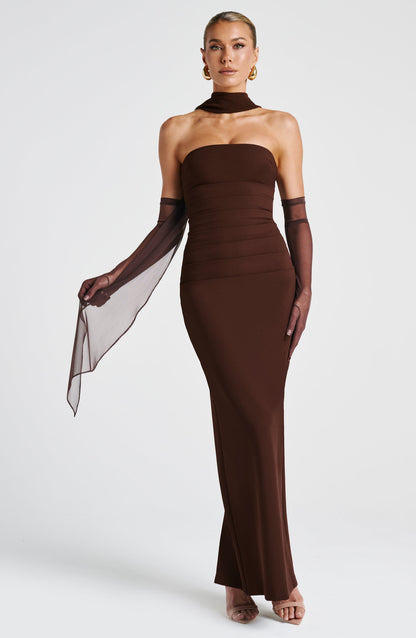 Yuliana Maxi Dress in Plum Brown