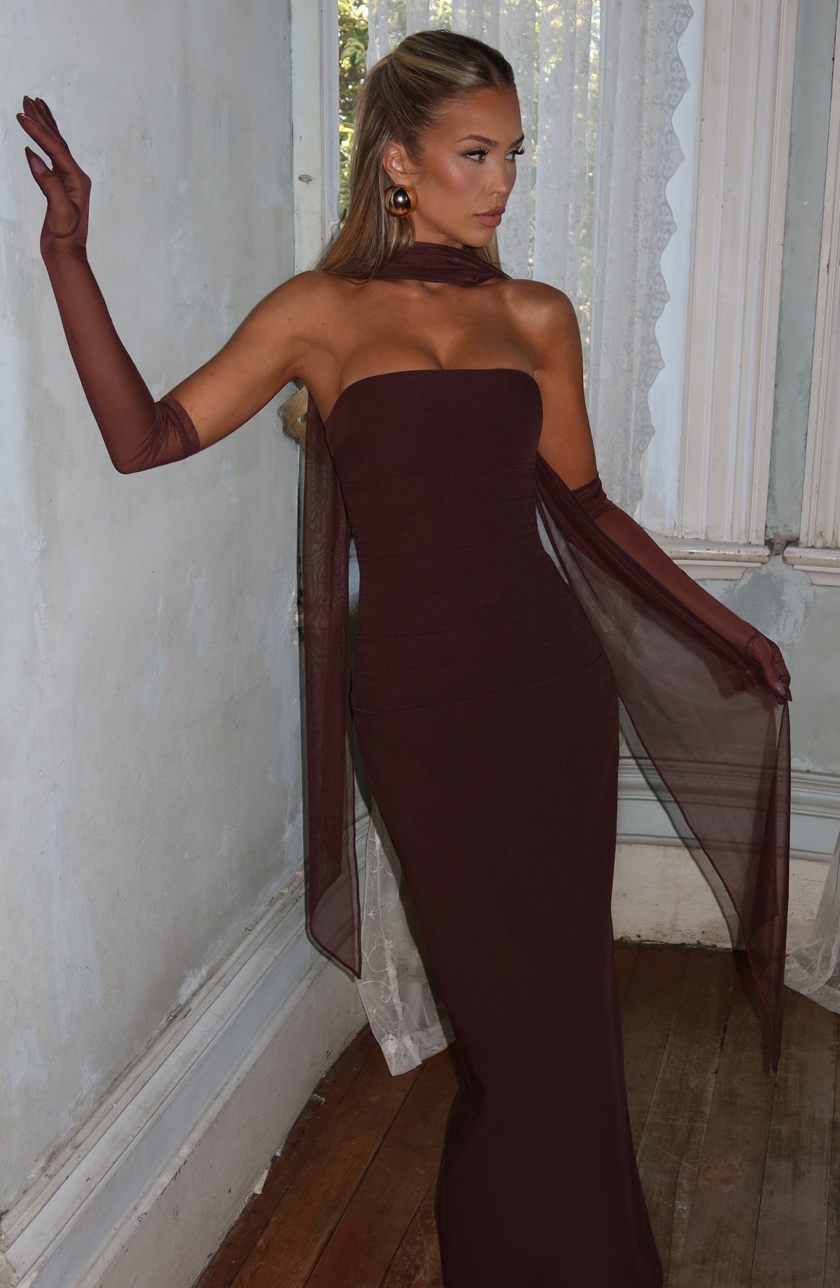 Yuliana Maxi Dress in Plum Brown
