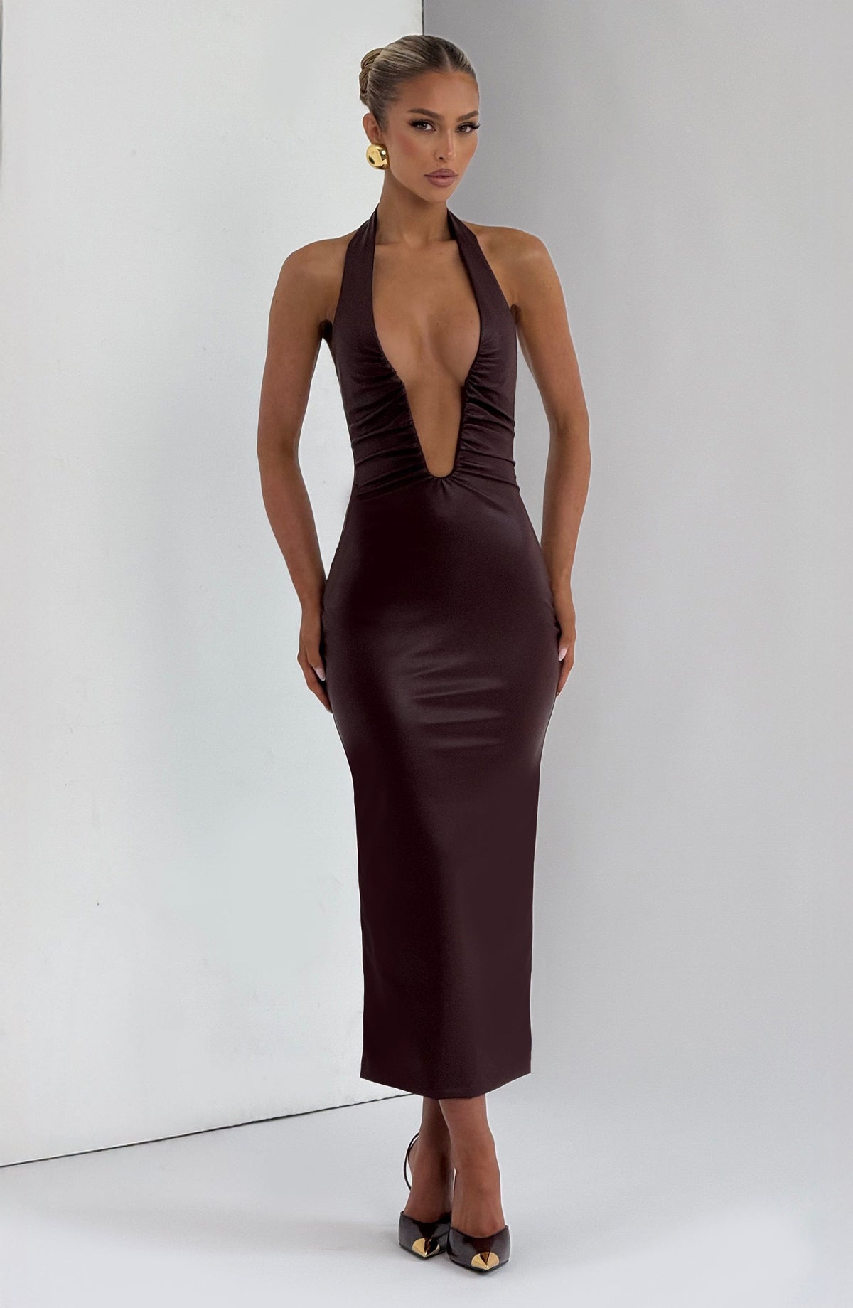 Ainslie Midi Dress in Burgundy