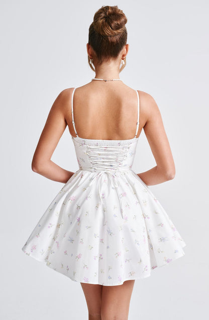 Analise Mini Dress in White Multi Floral Print
