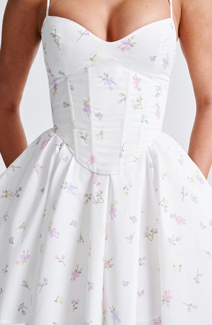 Analise Mini Dress in White Multi Floral Print