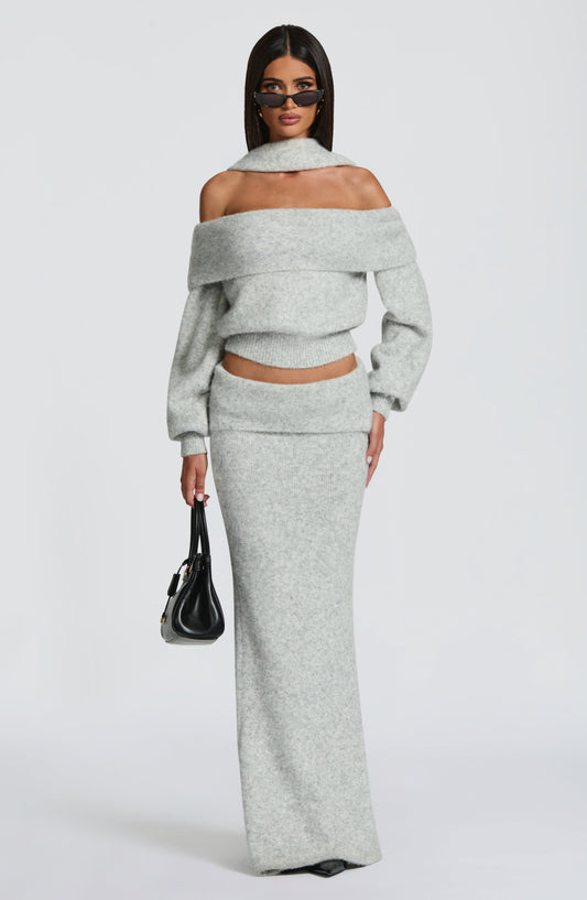 Andra Maxi Skirt in Light Grey Marl
