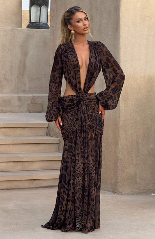 Andreia Maxi Dress in Leopard Print