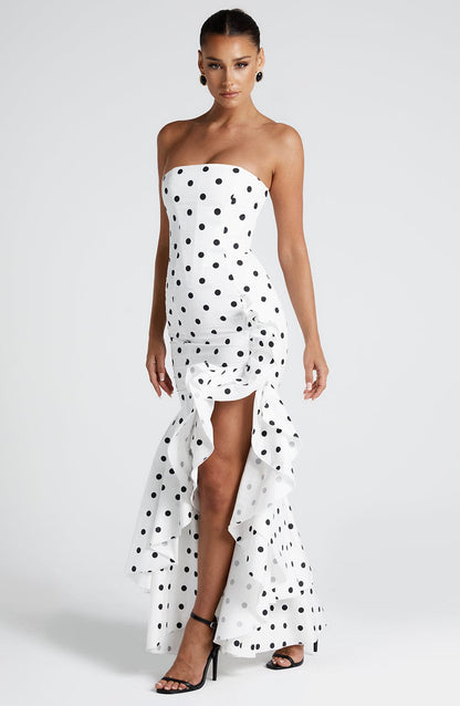 Angelique Maxi Dress in Black Polka Dot Print
