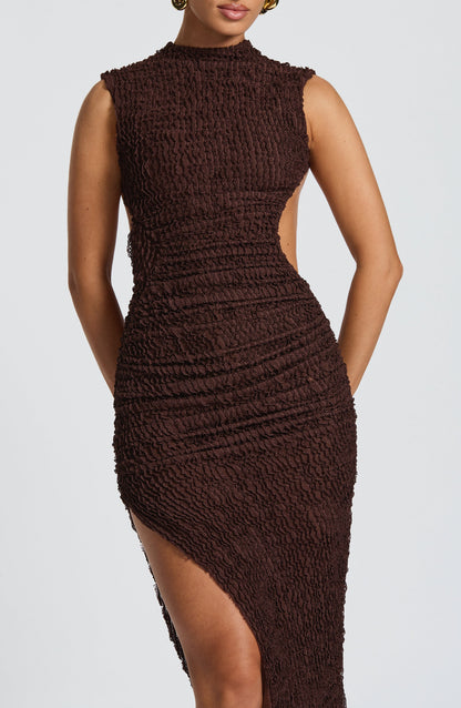 Aphaia Midi Dress in Plum Brown