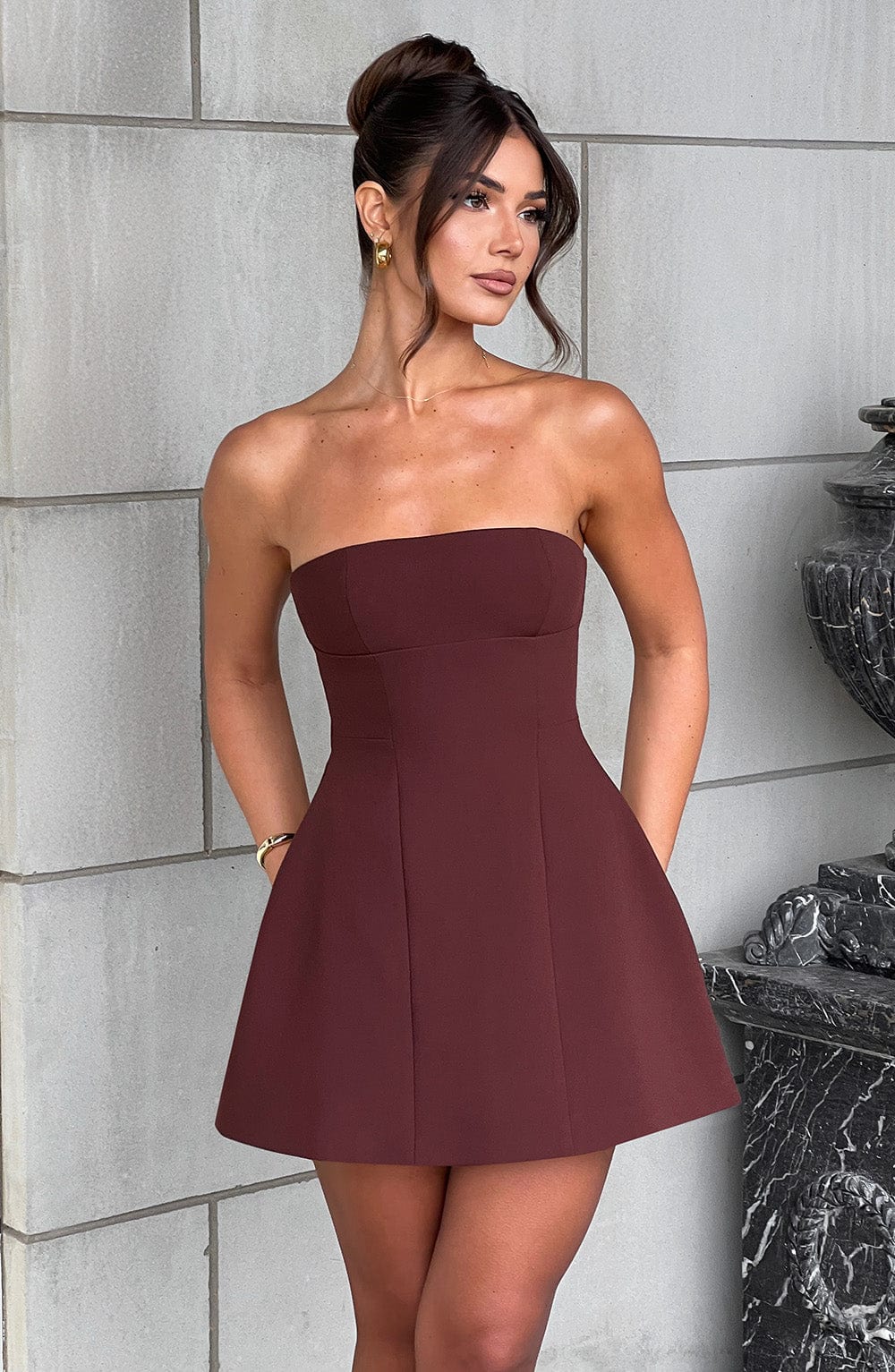 Asha Mini Dress in Brown