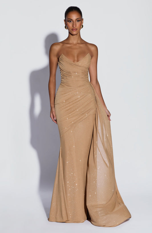 Ashira Maxi Dress in Gold Sparkle