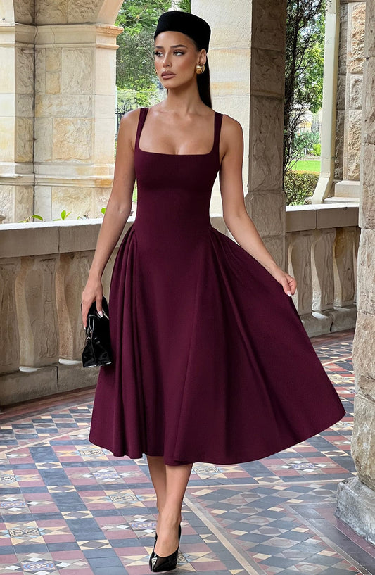 Bettina Midi Dress in Cherry Lacquer