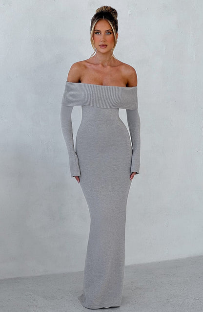 Beverly Knit Maxi Dress in Light Grey Marl