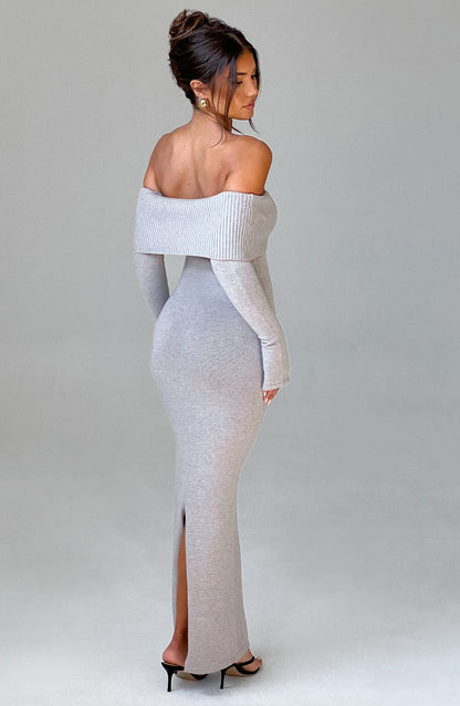 Beverly Knit Maxi Dress in Light Grey Marl