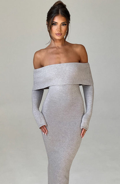Beverly Knit Maxi Dress in Light Grey Marl