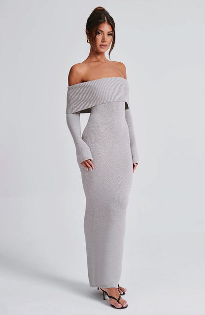 Beverly Knit Maxi Dress in Light Grey Marl