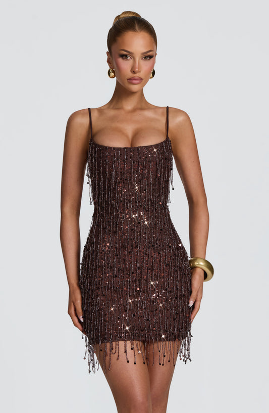 Blaine Mini Dress in Plum Brown