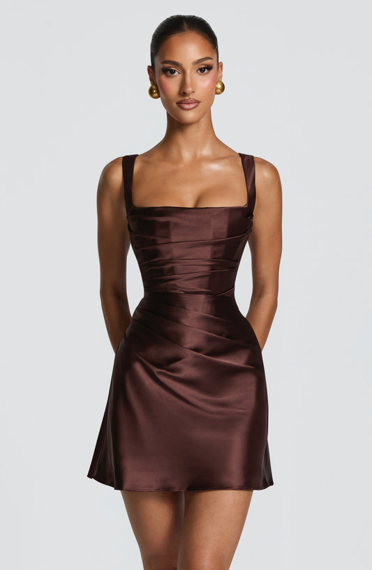 Calandria Mini Dress in Plum Brown