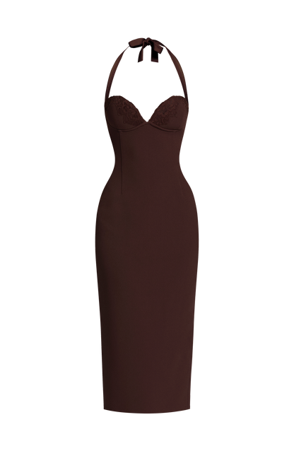 Cassiana Midi Dress in Plum Brown