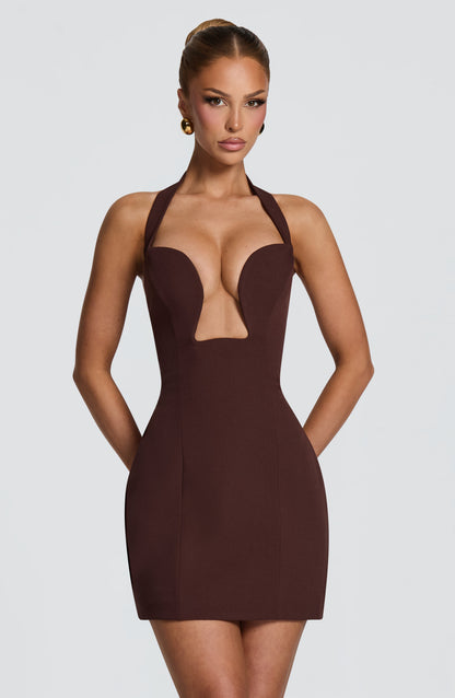 Charlisse Mini Dress in Plum Brown