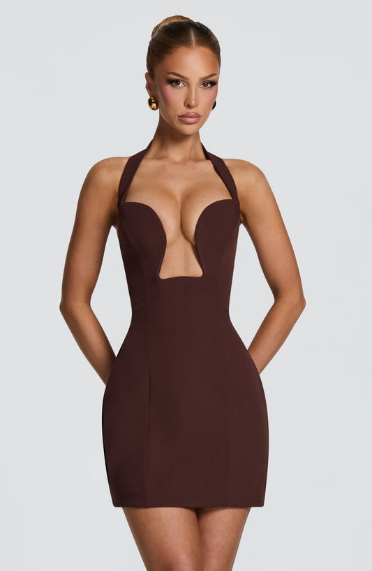 Charlisse Mini Dress in Plum Brown