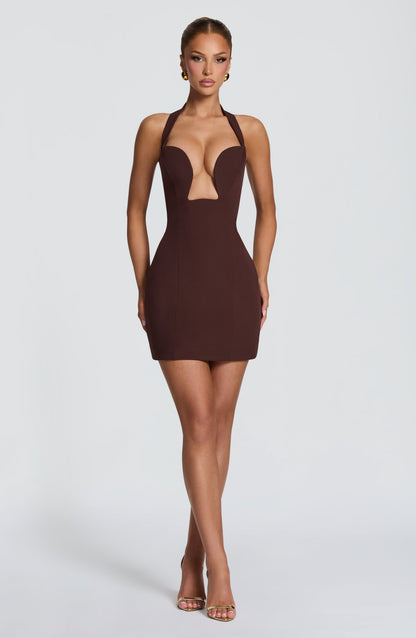 Charlisse Mini Dress in Plum Brown