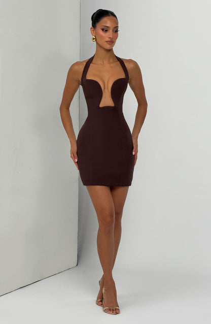 Charlisse Mini Dress in Plum Brown