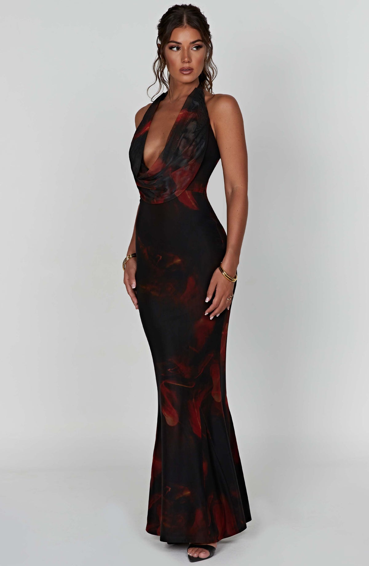 Chrisella Maxi Dress in Fire Print