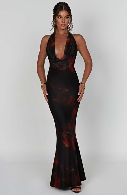 Chrisella Maxi Dress in Fire Print