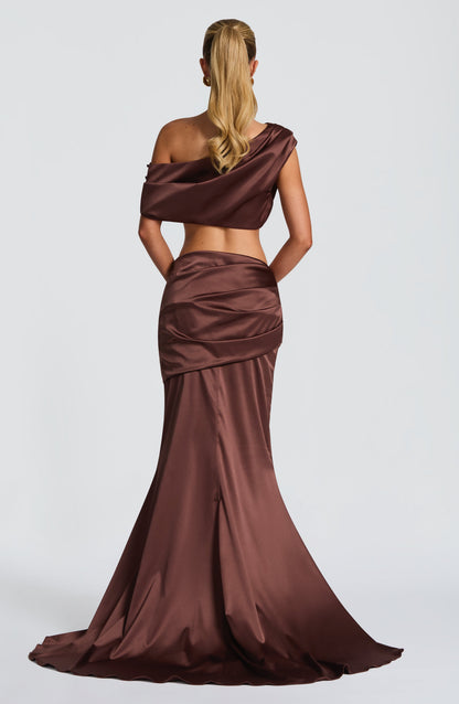 Claudine Maxi Skirt in Plum Brown