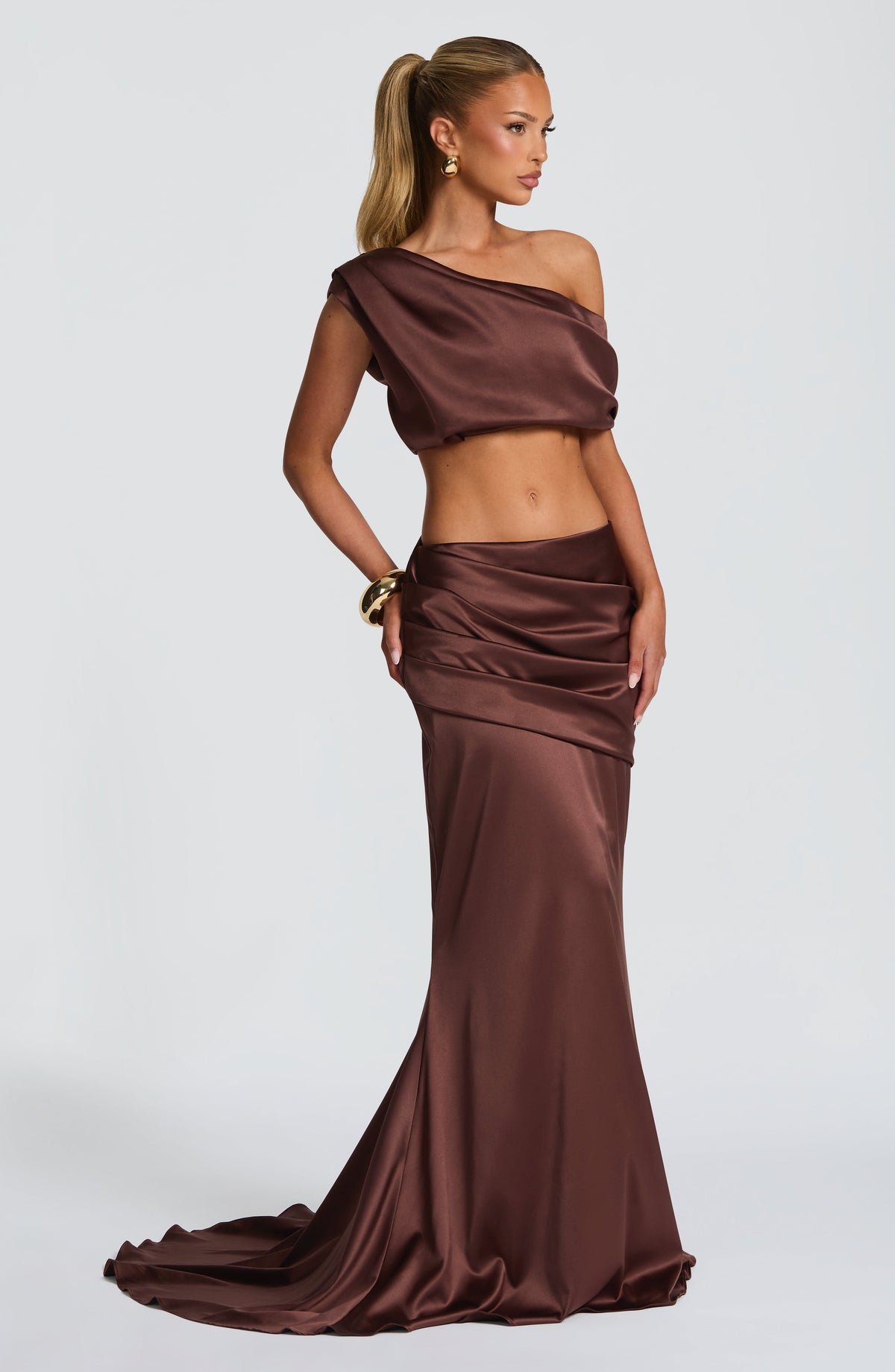 Claudine Maxi Skirt in Plum Brown