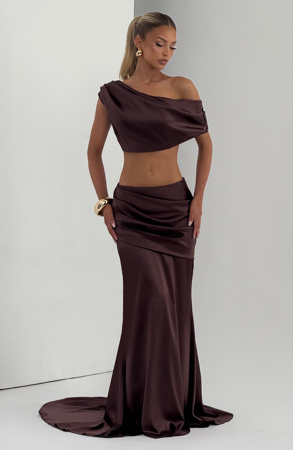 Claudine Maxi Skirt in Plum Brown