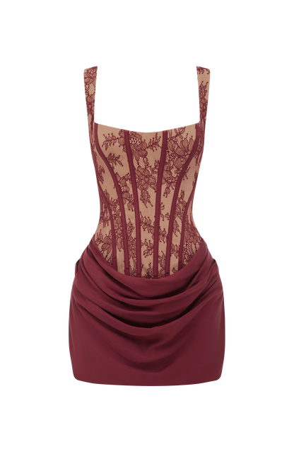 Cornessa Mini Dress in Burgundy Lace