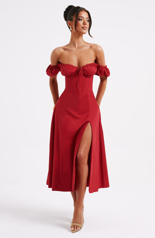 Courtenay Midi Dress in Red
