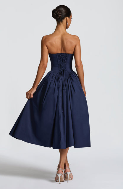 Darlena Midi Dress in Navy