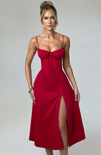 Deandra Midi Dress in Red