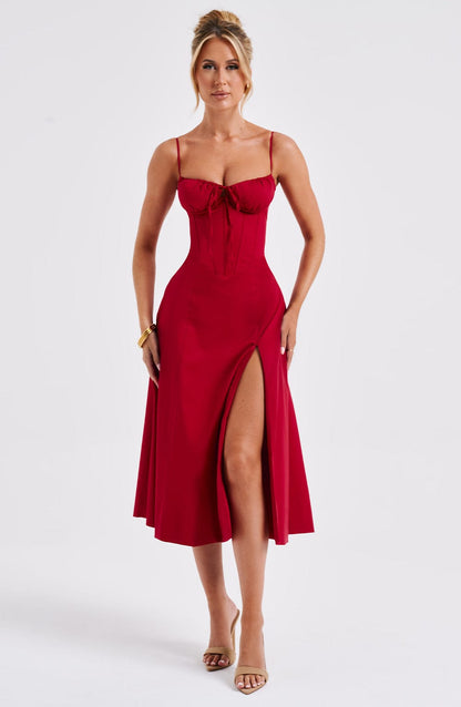 Deandra Midi Dress in Red
