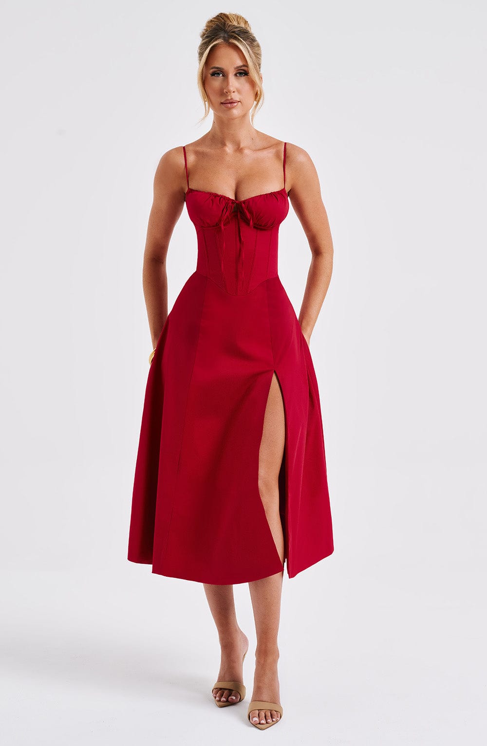 Deandra Midi Dress in Red