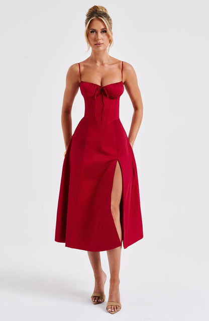 Deandra Midi Dress in Red