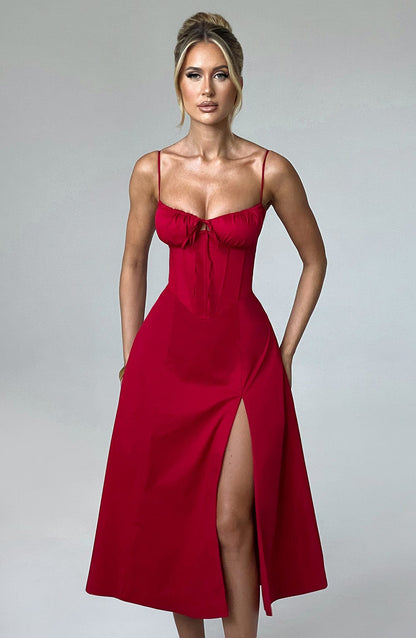 Deandra Midi Dress in Red