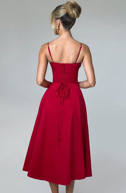 Deandra Midi Dress in Red