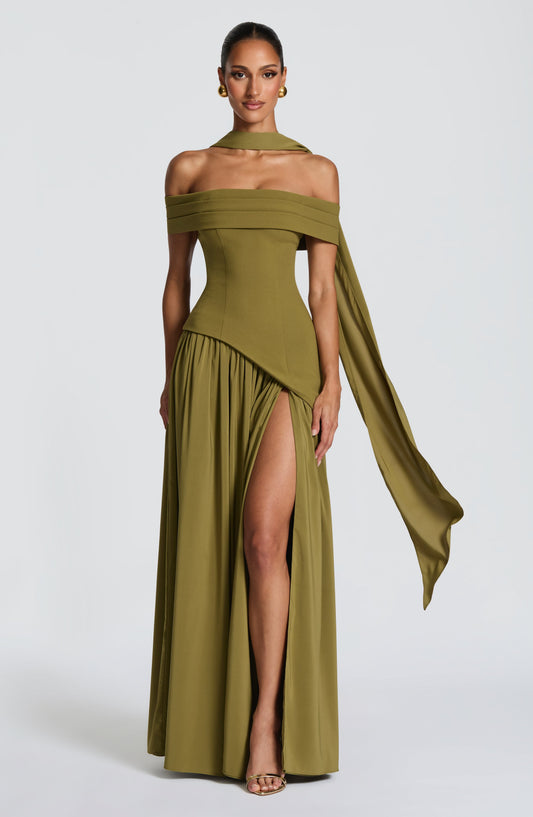 Delisha Maxi Dress in Deep Olive