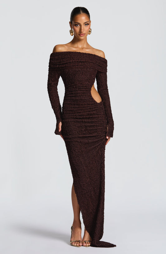 Delphine Midi Dress in Plum Brown