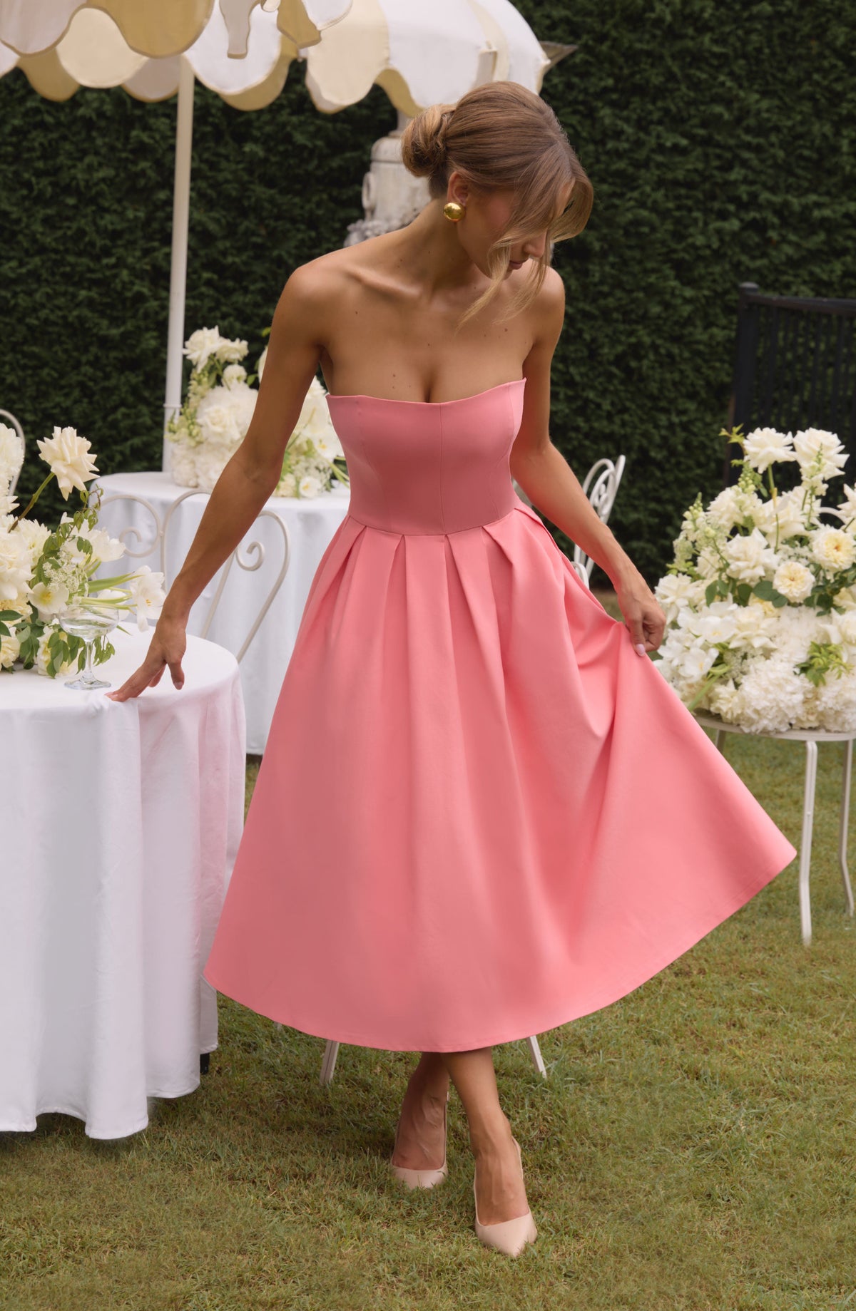 Editha Midi Dress in Coral Pink