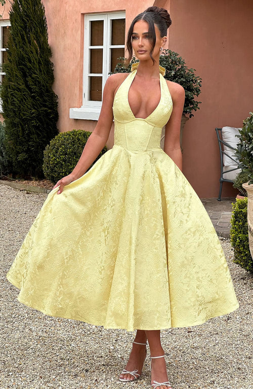 Effina Midi Dress in Lemon